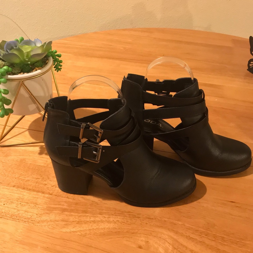 Black Ankle Booties with Buckles